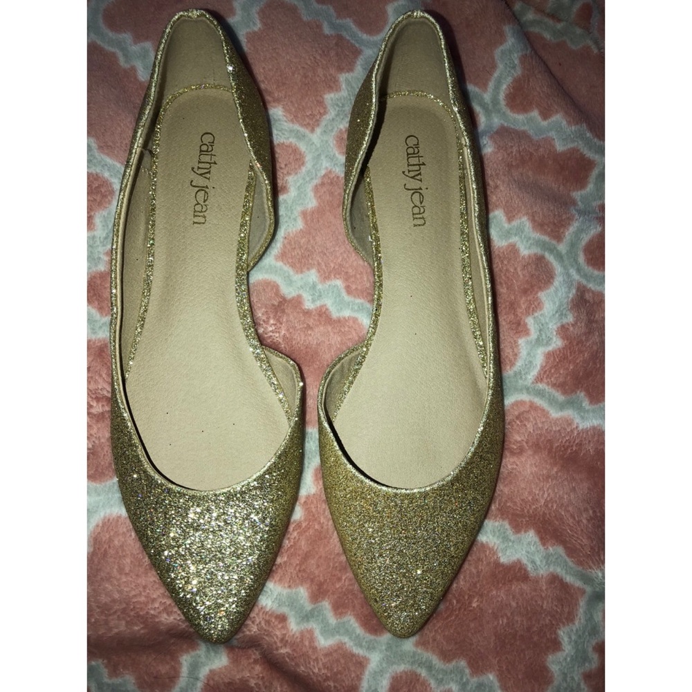 Cathy Jean gold sparkly flats